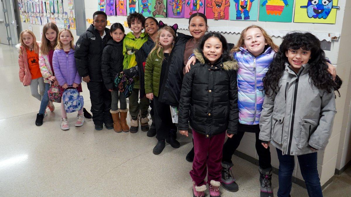 students in a hallway